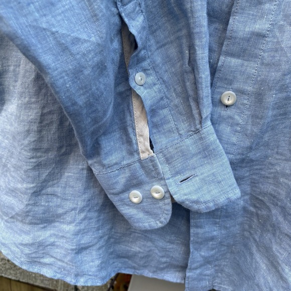 Tommy Bahama Mens XL Shirt Blue 100% Linen Long Sleeve Striped Chest Coastal - Picture 5 of 8